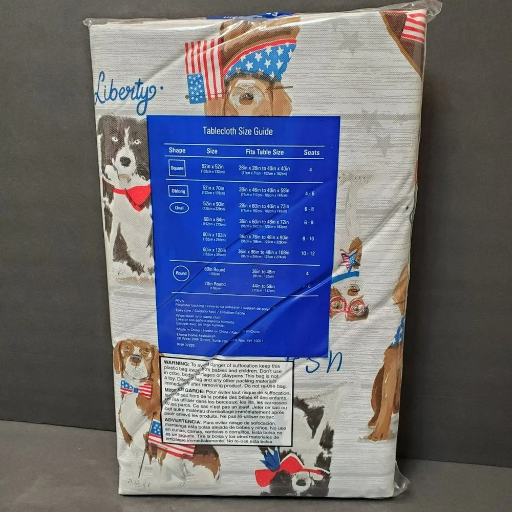 Americana Dogs Vinyl Tablecloth, 52x70, Fourth of July Barbecue Decor NWT